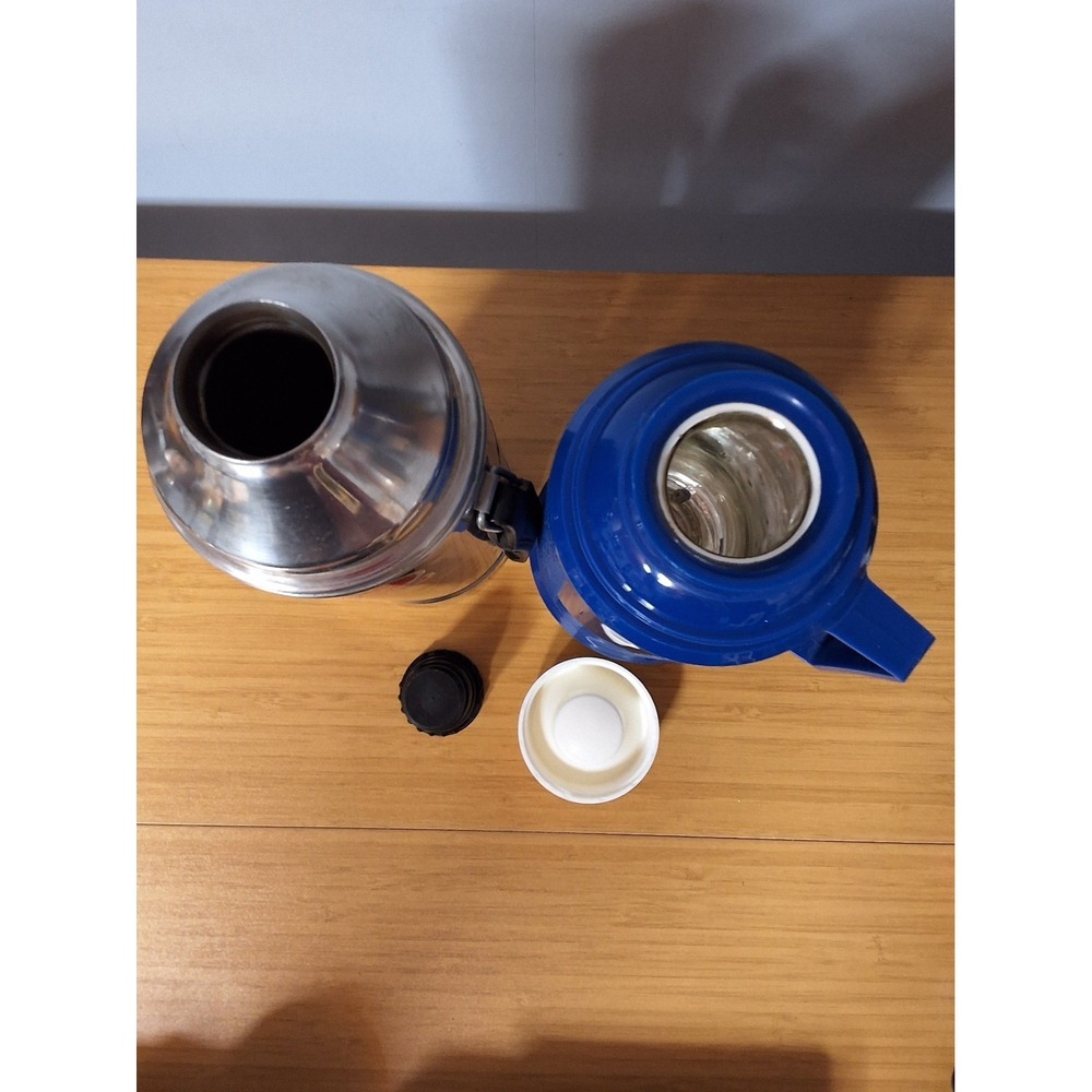 Vintage Pair Of Thermoses, Unbreakable Uno-Vac & Blue Plastic Thermos. Lot Of 2 - Picture 9 of 11